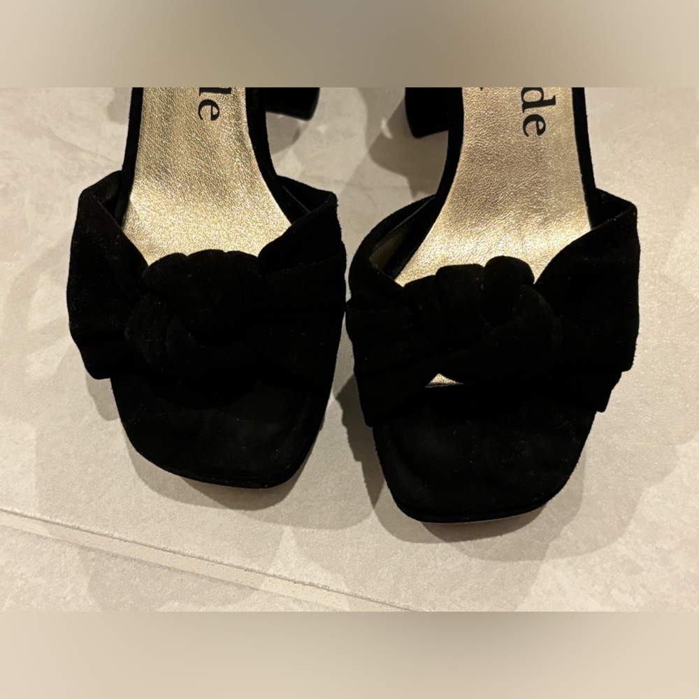 Kate Spade Confetti Platform Sandal Heels Black Suede Size 6.5 - Picture 8 of 13